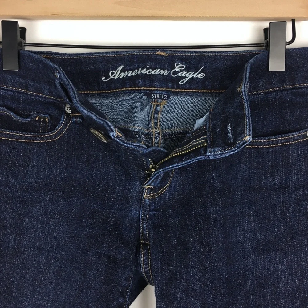 AMERICAN EAGLE Jean Shorts Cut Off Bermuda Long Stretch Denim Dark Wash Size 4